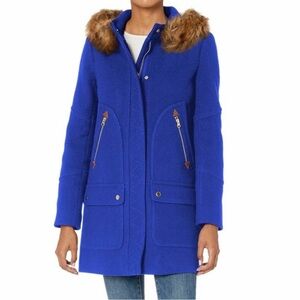 J. Crew Chateau Italian Stadium Cloth Wool Fur Parka Regal Brunswick Blue Size 2